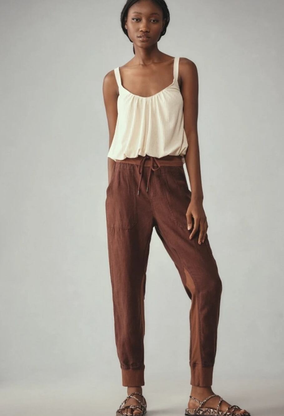 Anthropologie Nomad Brown Jogger Pants Linen Blend Women's S Grunge Casual